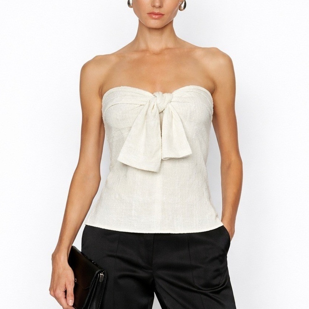 Rachel Comey Strapless Top White Textured Tie Front‎ Bow Women Size S